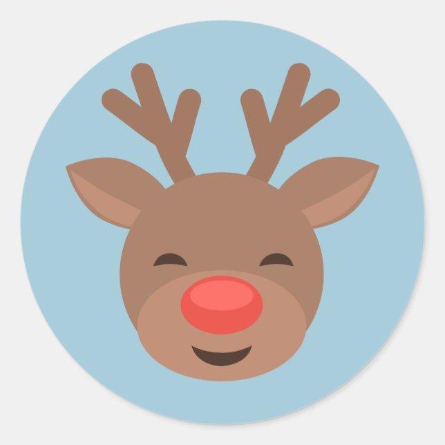 Christmas Reindeer Rudolf on Light Blue Classic Round Sticker (Front)