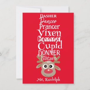 Christmas Reindeer Rudolph Fun Cute Red Holiday Card