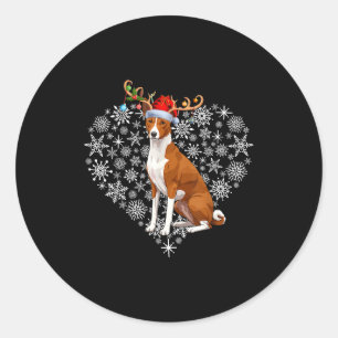 Christmas Reindeer Santa Hat Basenji Lovers Xmas Classic Round Sticker