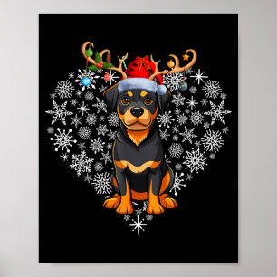 Christmas Reindeer Santa Hat Rottweiler Lovers Xma Poster