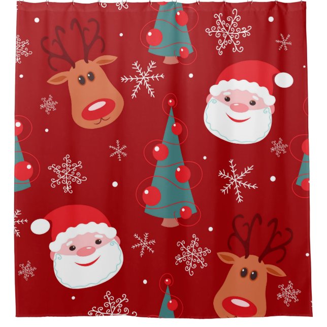 Christmas reindeer, santa, seamless red shower curtain (Front)