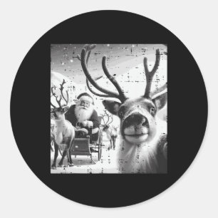 Christmas Reindeer Santa Selfie Funny Xmas Men Wom Classic Round Sticker
