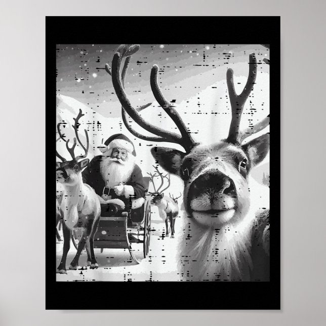 Christmas Reindeer Santa Selfie Funny Xmas Men Wom Poster (Front)