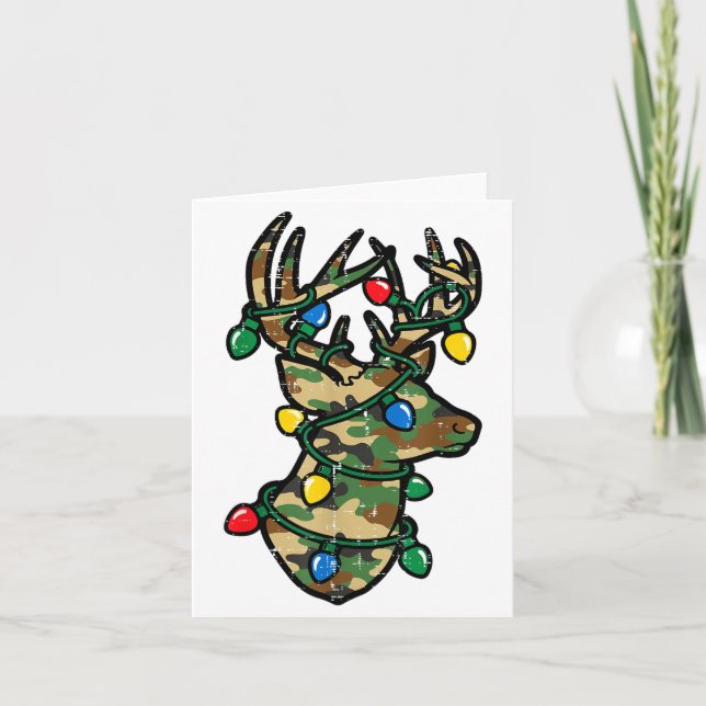 Christmas Reindeer Silhouette Camo Xmas Lights Men Card (Front)