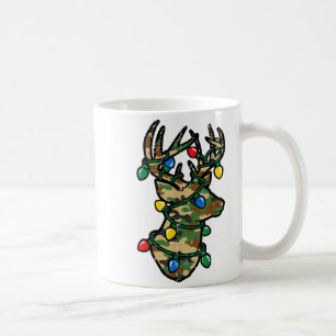 Christmas Reindeer Silhouette Camo Xmas Lights Men Coffee Mug