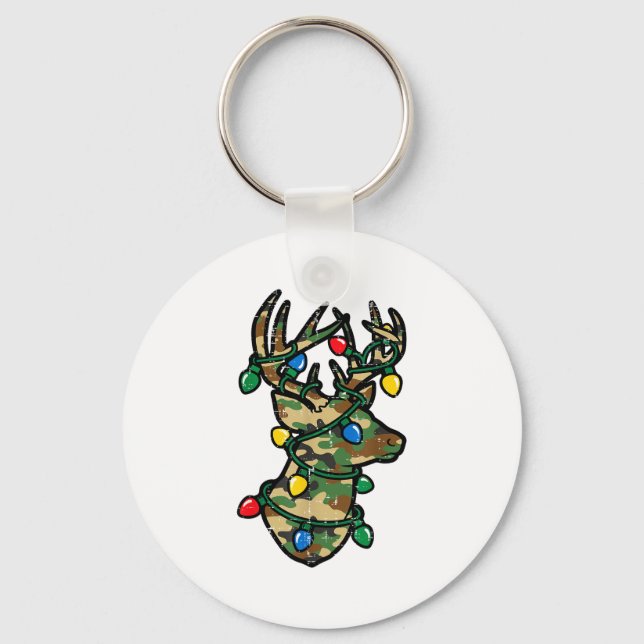 Christmas Reindeer Silhouette Camo Xmas Lights Men Key Ring (Front)
