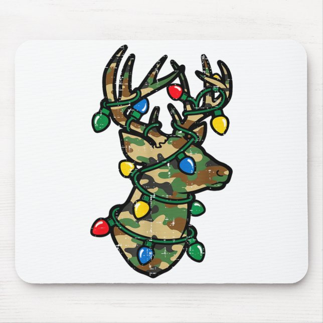 Christmas Reindeer Silhouette Camo Xmas Lights Men Mouse Pad (Front)