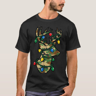 Christmas Reindeer Silhouette Camo Xmas Lights Men T-Shirt