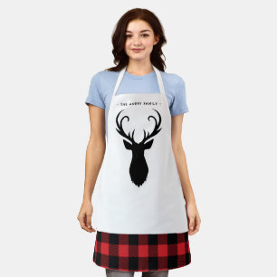 Christmas Reindeer silhouette Family Name Apron