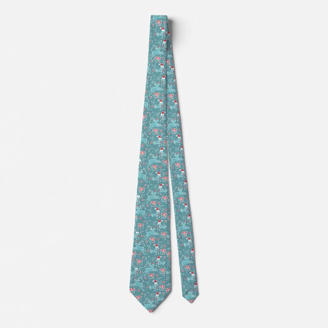 Christmas reindeer singing bird aqua patterned tie (Front)