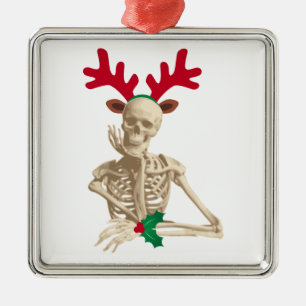 christmas reindeer skeleton metal ornament