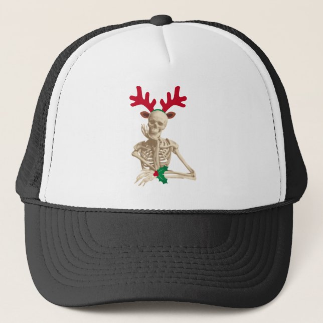 christmas reindeer skeleton trucker hat (Front)