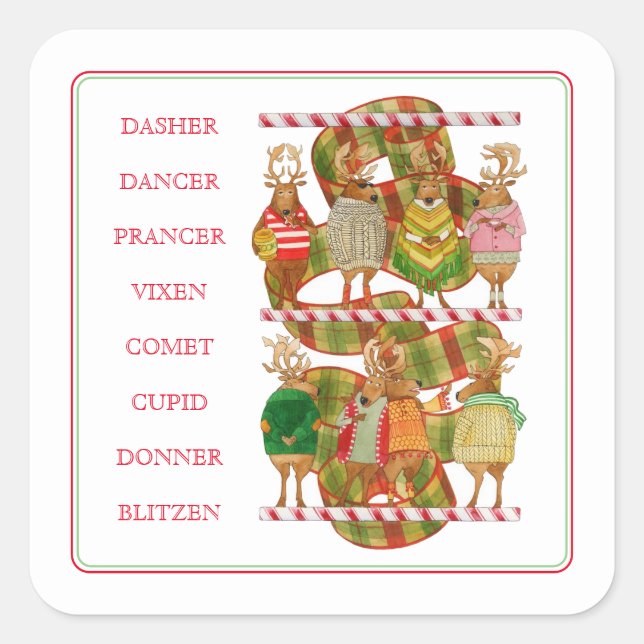CHRISTMAS REINDEER Small Square Stickers (Front)