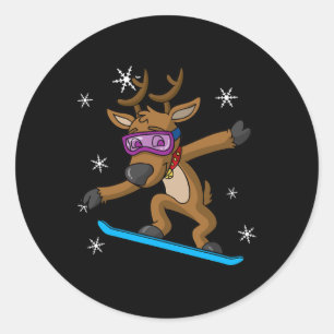 Christmas Reindeer Snowboarder Snowboarding Snowbo Classic Round Sticker