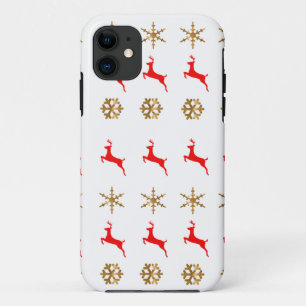 Christmas Reindeer Snowflake gold red iPhone 11 Case