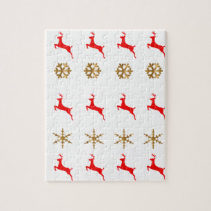 Christmas Reindeer Snowflake gold red Jigsaw Puzzle