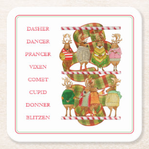 Christmas Reindeer Square Paper Coasters