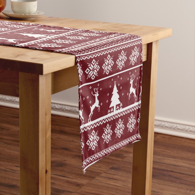  Christmas Reindeer Sweater Pattern Short Table Runner (In Situ)
