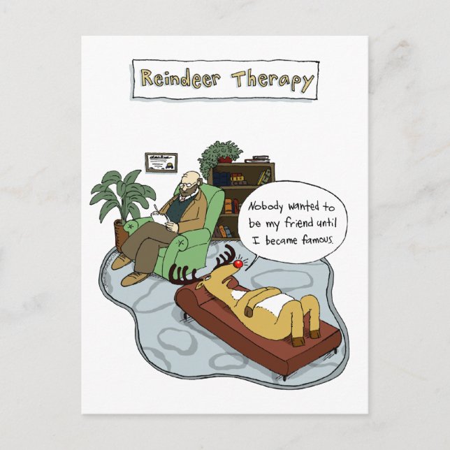 Christmas Reindeer Therapy | Funny Cartoon Holiday Postcard (Front)