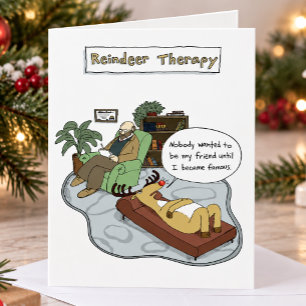Christmas Reindeer Therapy Funny Holiday Cartoon Card