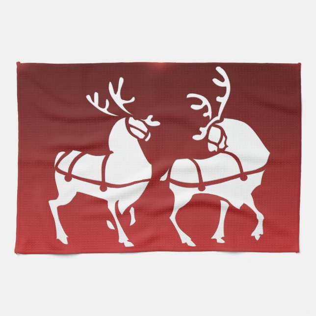 Christmas Reindeer Towel Custom Holiday Tea Towels (Horizontal)