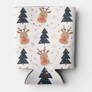Christmas Reindeer Tree Hand Drawn Can Cooler