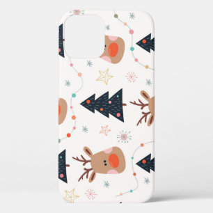 Christmas Reindeer Tree Hand Drawn iPhone 12 Case