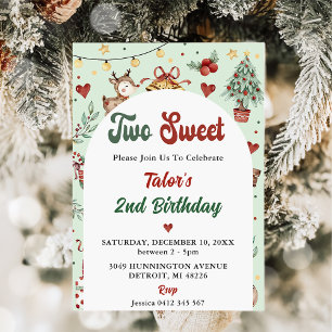 Christmas Reindeer Two Sweet 2nd Birthday Invitation