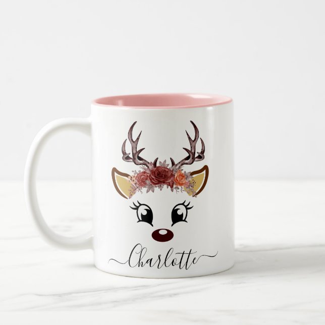 Christmas Reindeer Two-Tone Coffee Mug (Left)