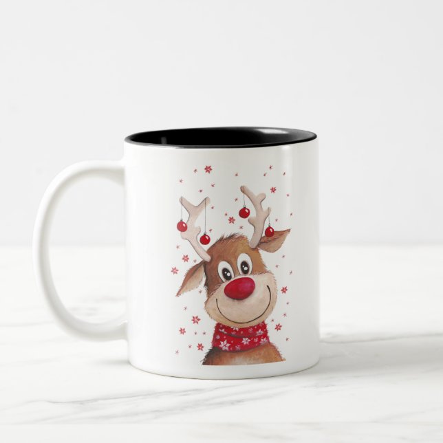 Christmas reindeer Two-Tone coffee mug (Left)