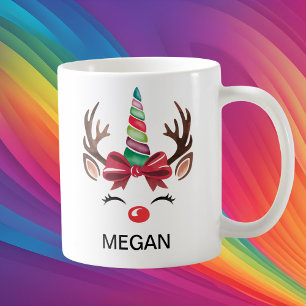 Christmas Reindeer Unicorn Horn Face Coffee Mug