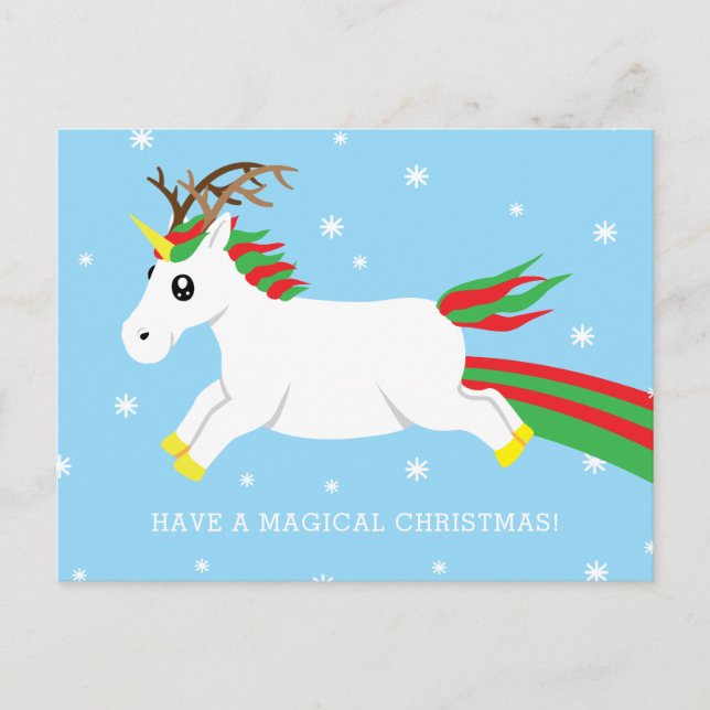 Christmas Reindeer Unicorn Magic Holiday Postcard (Front)