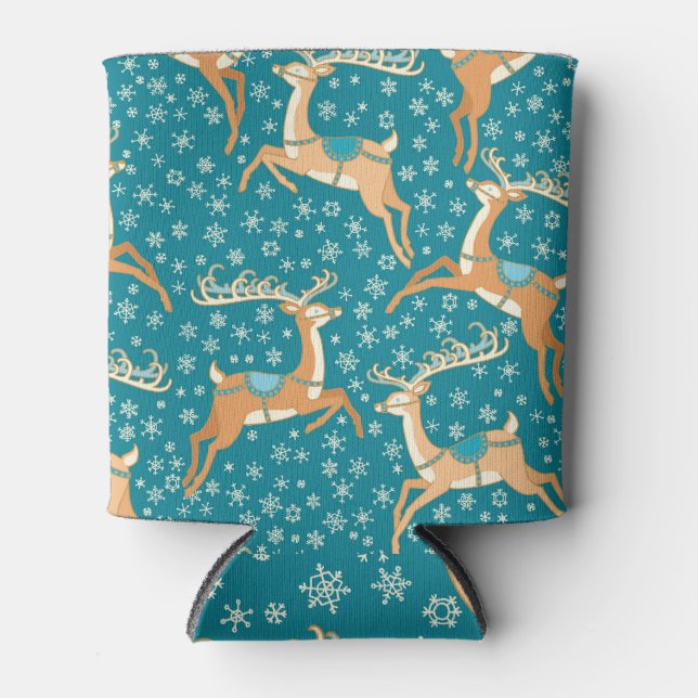 Christmas Reindeer: Vintage Seamless Pattern. Can Cooler (Front)