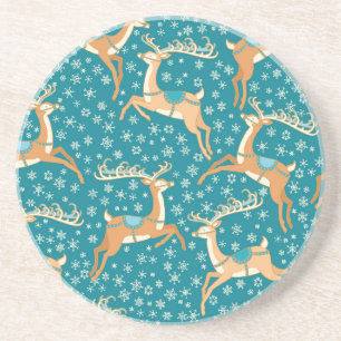 Christmas Reindeer: Vintage Seamless Pattern. Coaster