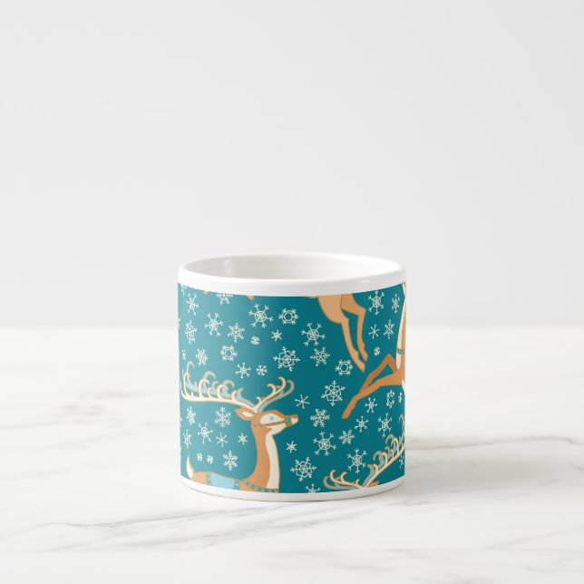 Christmas Reindeer: Vintage Seamless Pattern. Espresso Cup (Front)