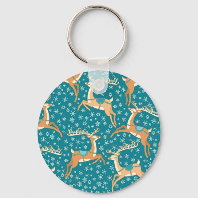 Christmas Reindeer: Vintage Seamless Pattern. Key Ring (Front)