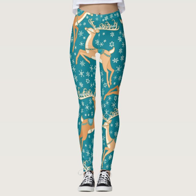 Christmas Reindeer: Vintage Seamless Pattern. Leggings (Front)