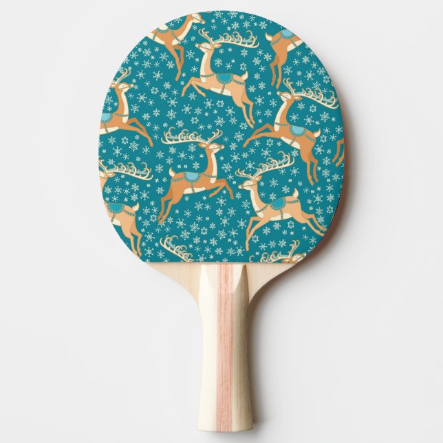 Christmas Reindeer: Vintage Seamless Pattern. Ping Pong Paddle (Front)