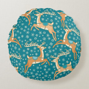 Christmas Reindeer: Vintage Seamless Pattern. Round Cushion