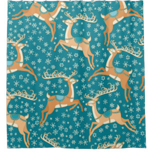 Christmas Reindeer: Vintage Seamless Pattern. Shower Curtain
