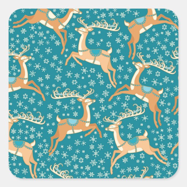 Christmas Reindeer: Vintage Seamless Pattern. Square Sticker (Front)
