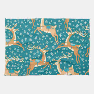 Christmas Reindeer: Vintage Seamless Pattern. Tea Towel