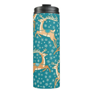 Christmas Reindeer: Vintage Seamless Pattern. Thermal Tumbler