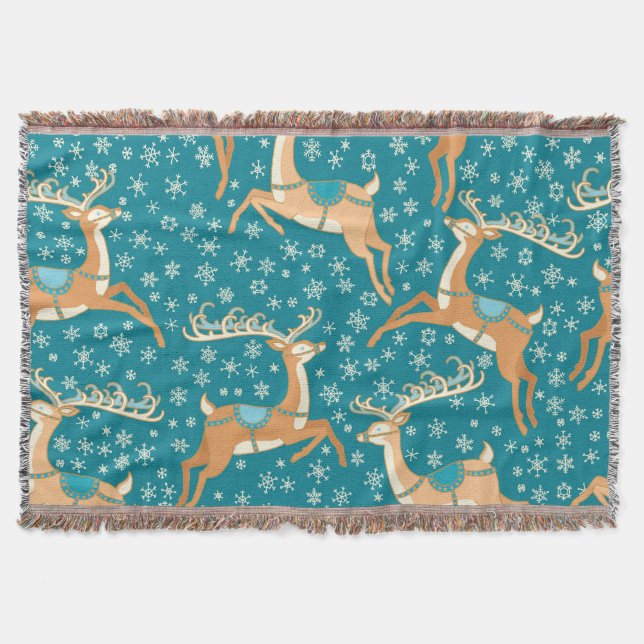 Christmas Reindeer: Vintage Seamless Pattern. Throw Blanket (Front)