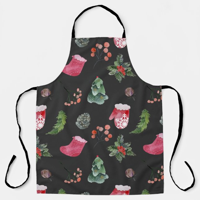 Christmas Reindeer: Watercolor Seamless Pattern Apron (Front)
