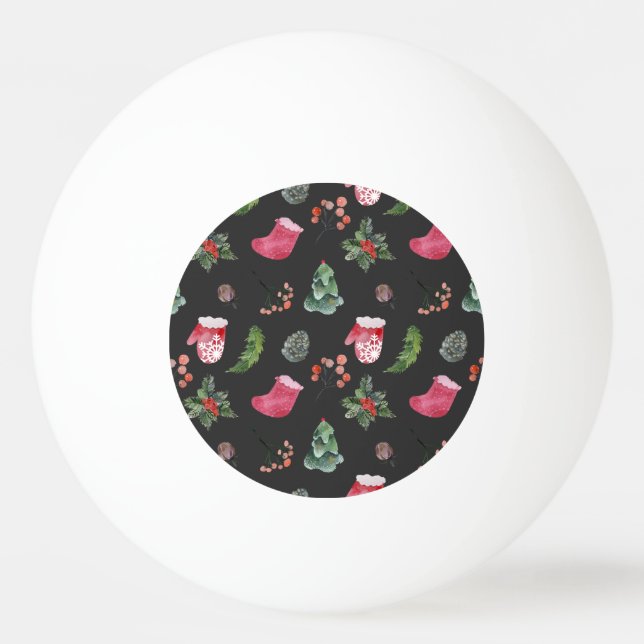 Christmas Reindeer: Watercolor Seamless Pattern Ping Pong Ball (Front)