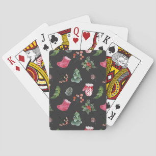 Christmas Reindeer: Watercolor Seamless Pattern Playing Cards