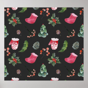 Christmas Reindeer: Watercolor Seamless Pattern Poster