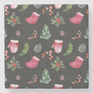 Christmas Reindeer: Watercolor Seamless Pattern Stone Coaster