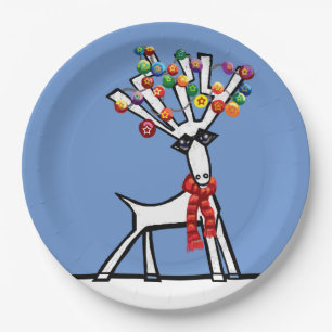Christmas reindeer with bauble decorations paper plate